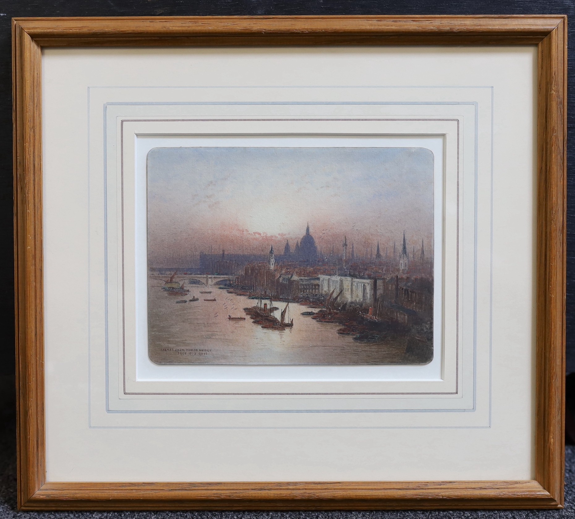 Frederick Edward John Goff (1855-1931), The City of London from Tower Bridge, watercolour, 11.5 x 15.5cm